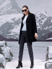 KOTTY Solid Double Breasted Casual Women Blazer (Black)