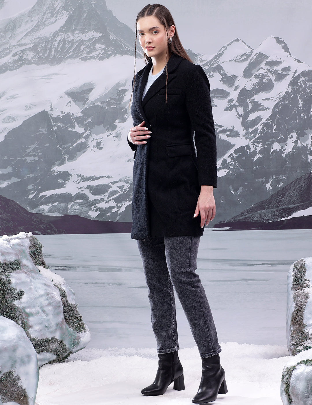 KOTTY Solid Double Breasted Casual Women Blazer (Black)