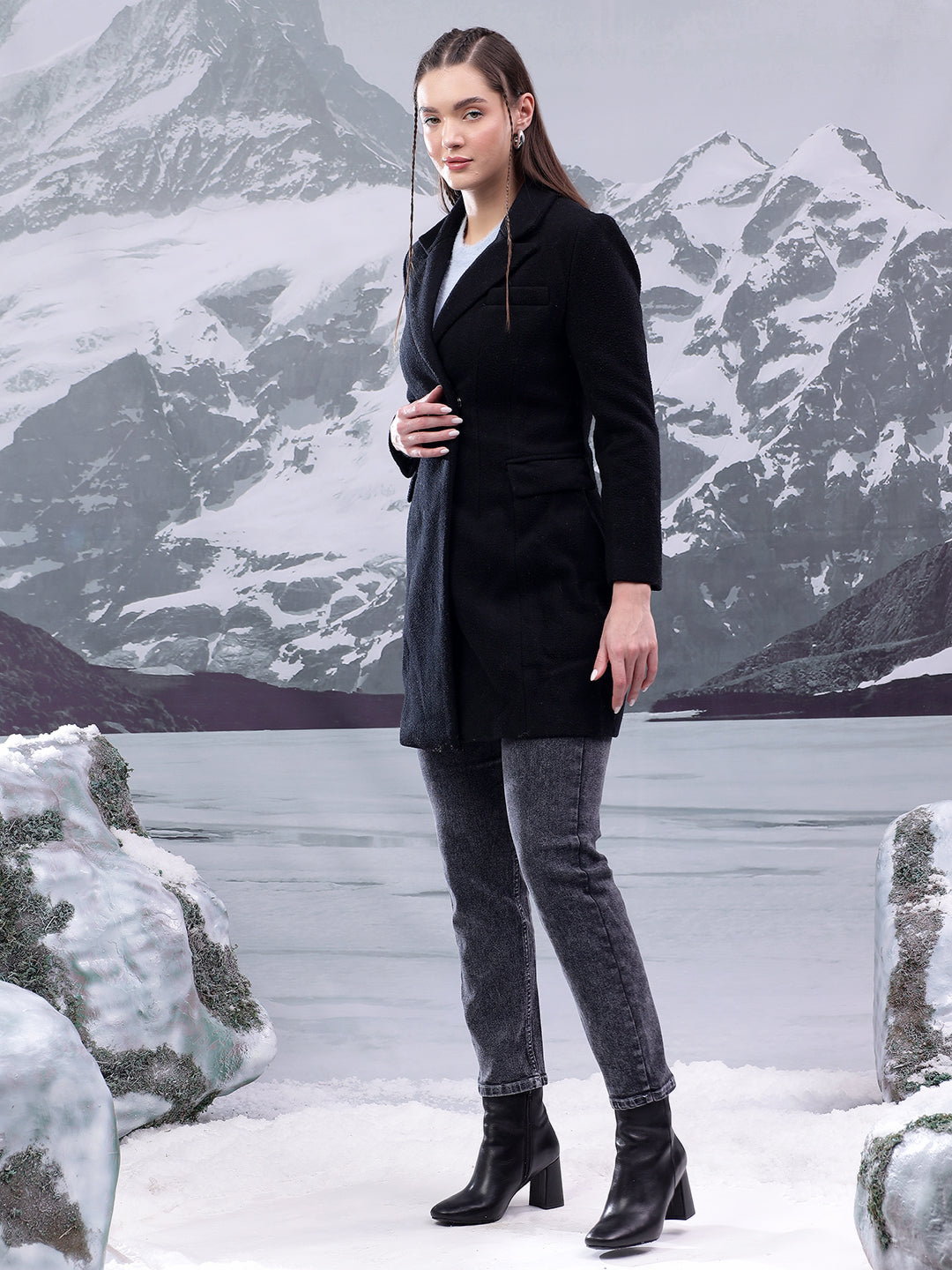 KOTTY Solid Double Breasted Casual Women Blazer (Black)