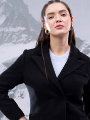 KOTTY Solid Double Breasted Casual Women Blazer (Black)