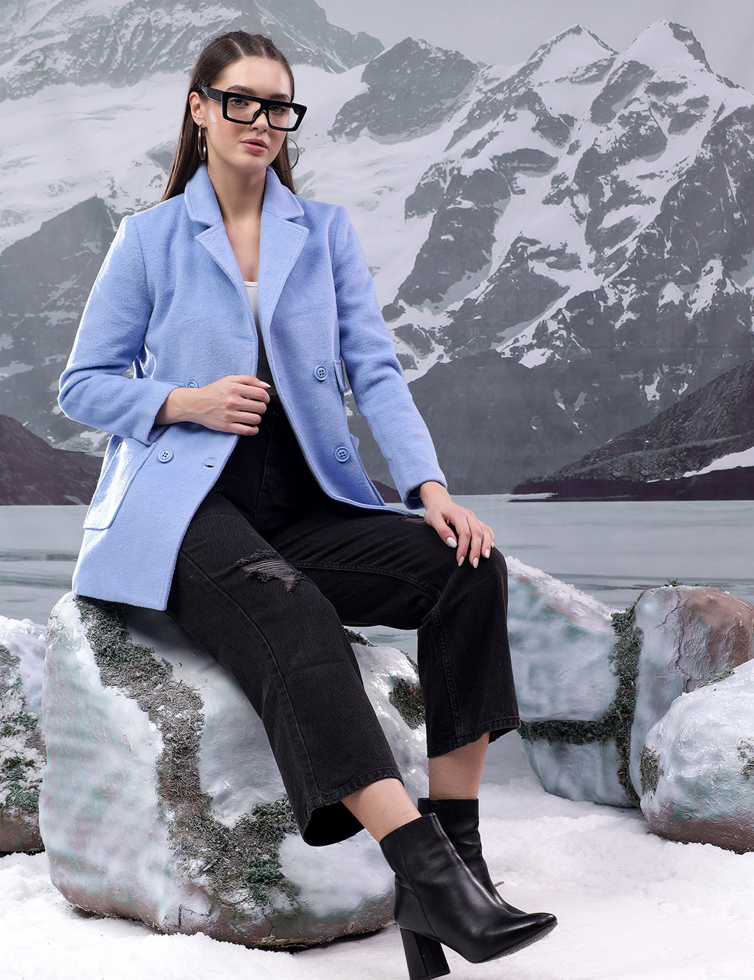 KOTTY Women's Longline Double-Breasted Classic & Timeless Elegance Coat
