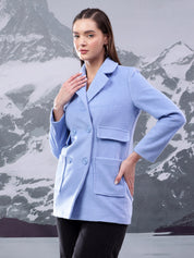 KOTTY Solid Double Breasted Casual Women Blazer (Blue)