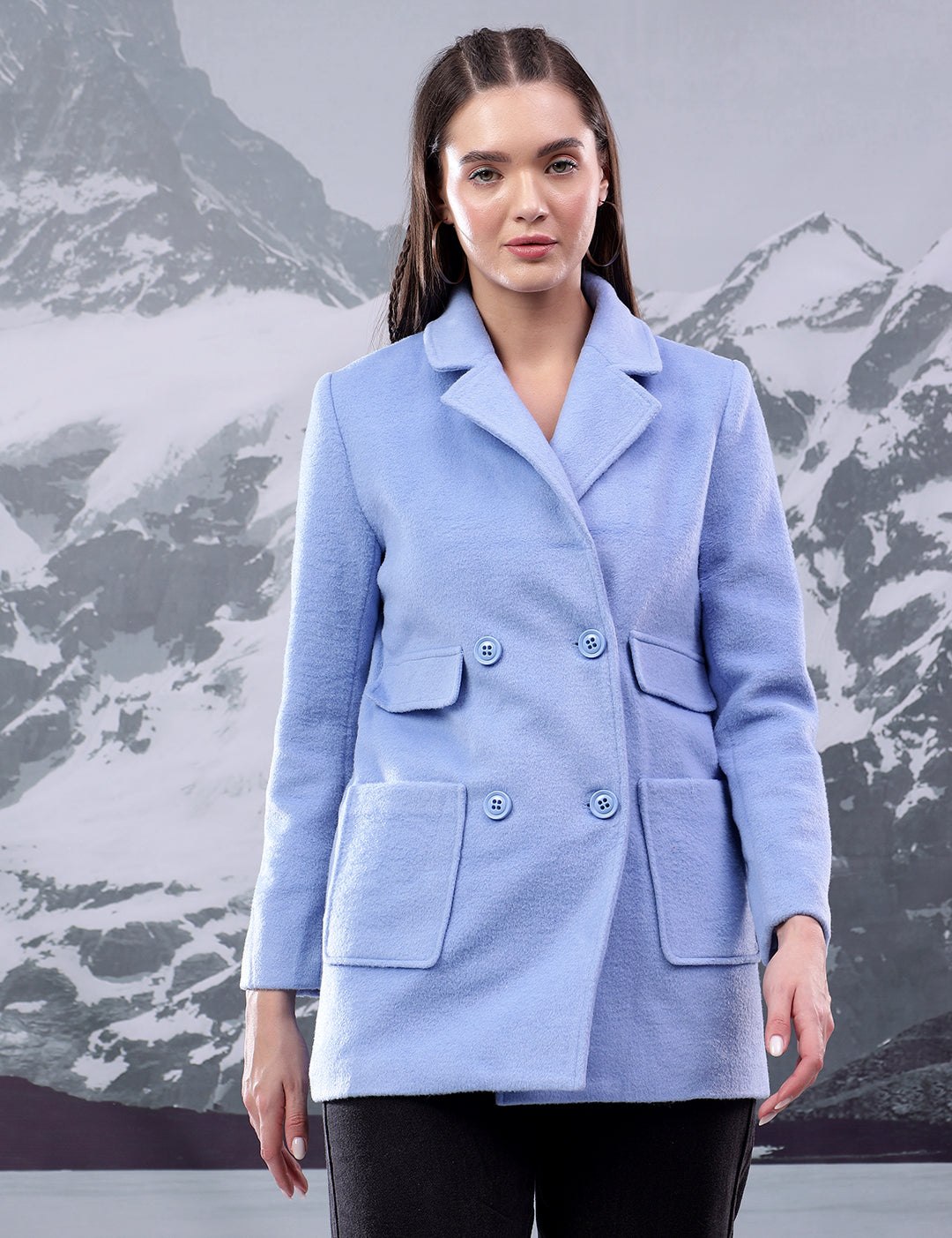 KOTTY Solid Double Breasted Casual Women Blazer (Blue)