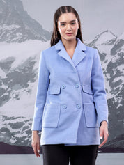 KOTTY Solid Double Breasted Casual Women Blazer (Blue)