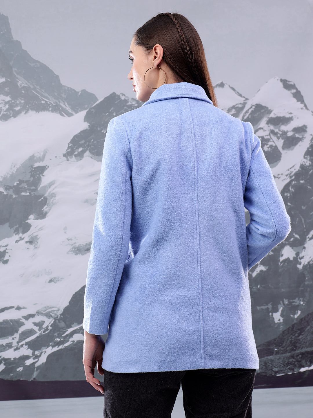 KOTTY Solid Double Breasted Casual Women Blazer (Blue)