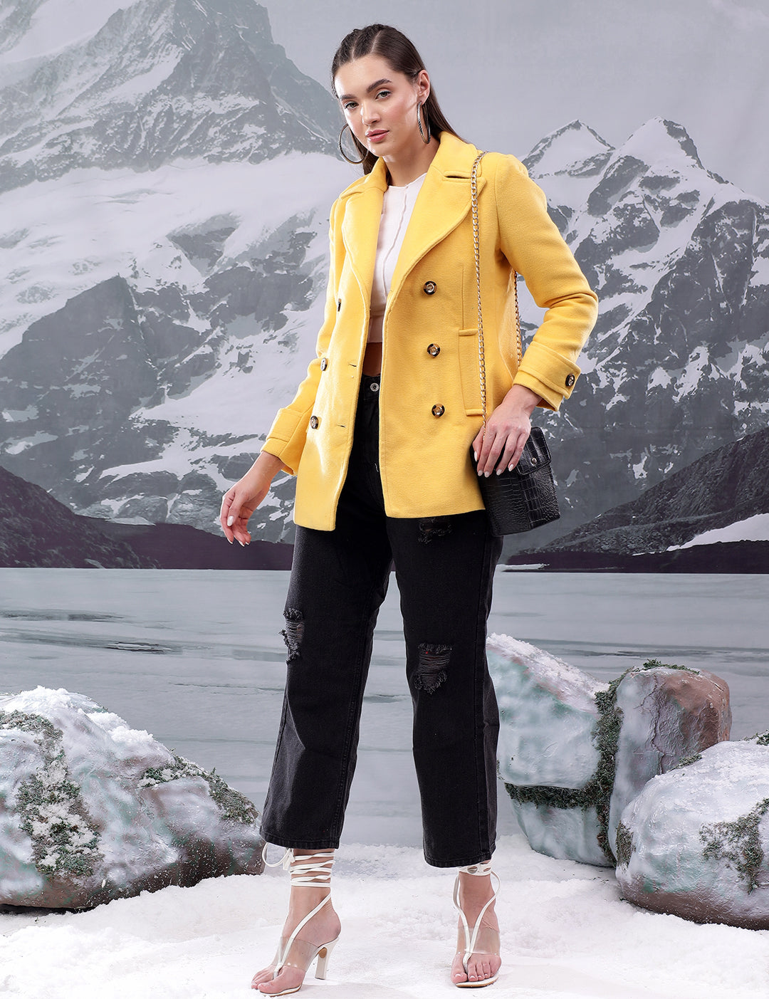 KOTTY Women's Longline Double-Breasted Classic & Timeless Elegance Coat