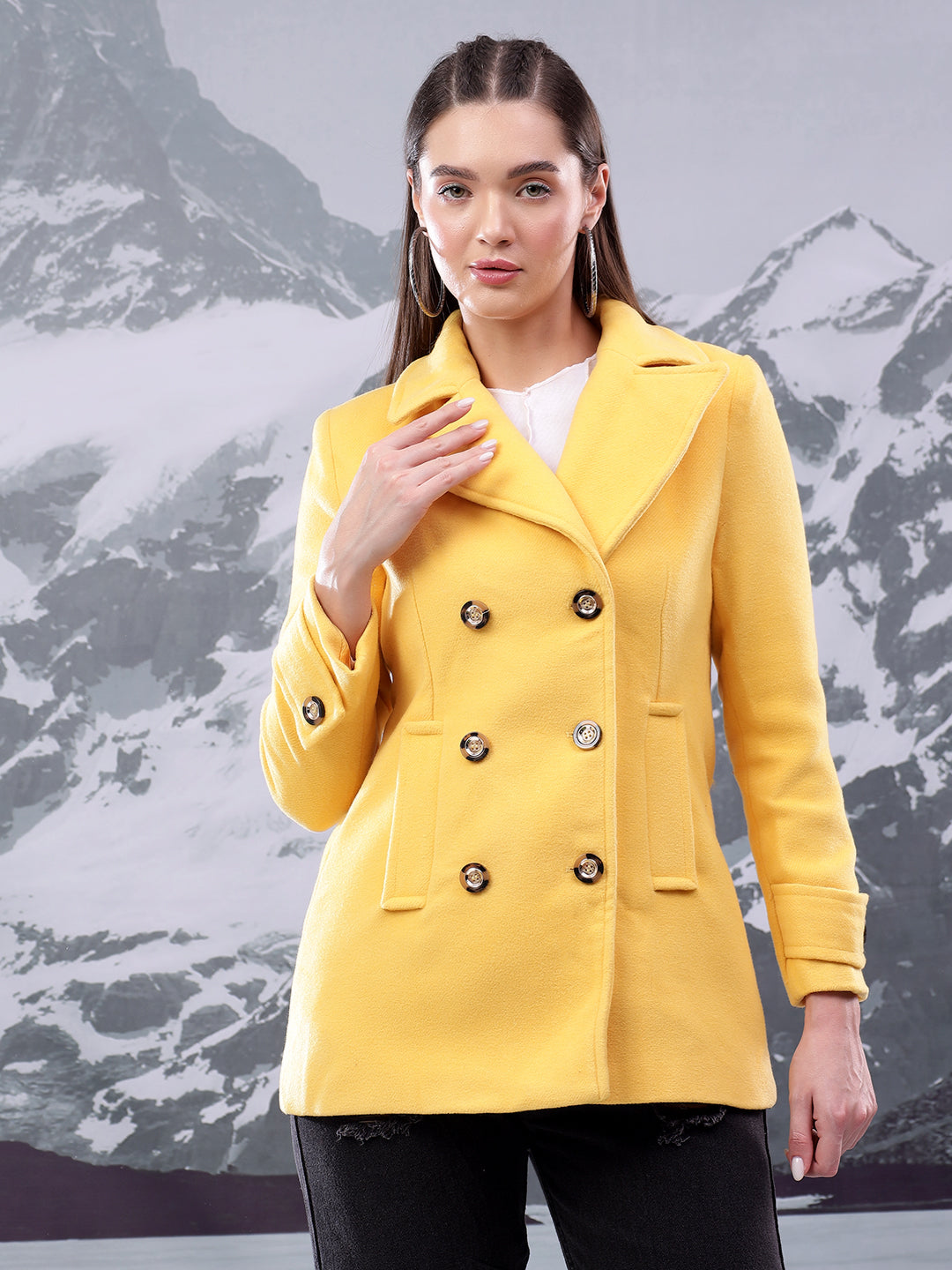 KOTTY Women's Longline Double-Breasted Classic & Timeless Elegance Coat