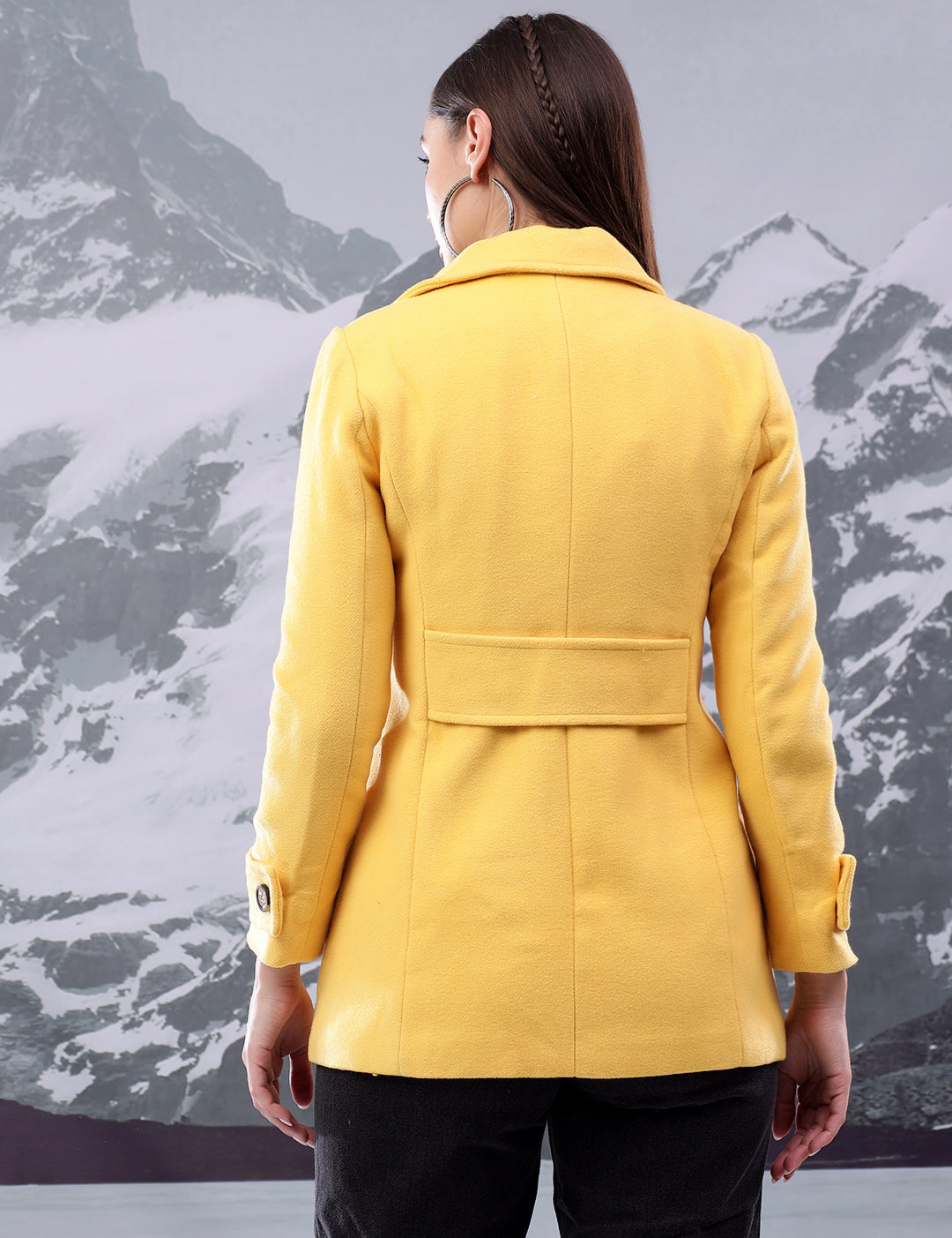 KOTTY Solid Double Breasted Casual Women Blazer (Yellow)