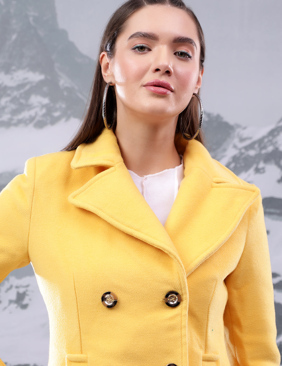KOTTY Solid Double Breasted Casual Women Blazer (Yellow)