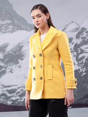 KOTTY Solid Double Breasted Casual Women Blazer (Yellow)