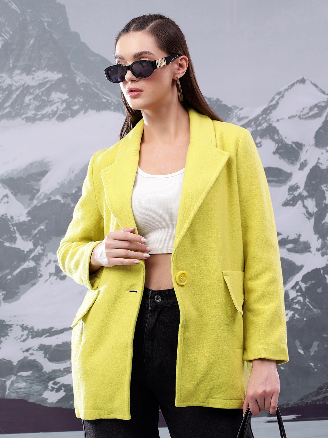 KOTTY Solid Single Breasted Casual Women Blazer (Green)