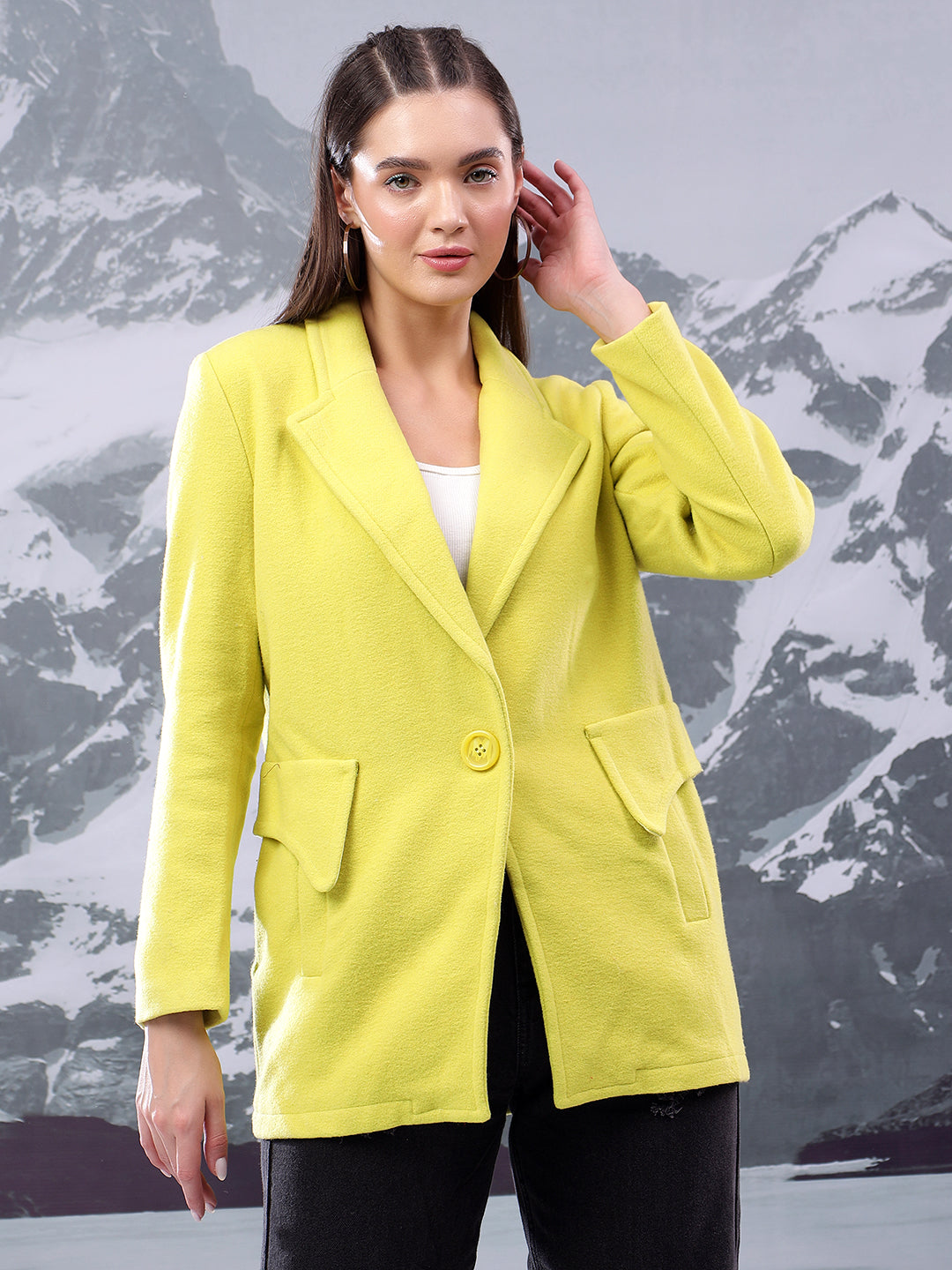 KOTTY Solid Single Breasted Casual Women Blazer (Green)
