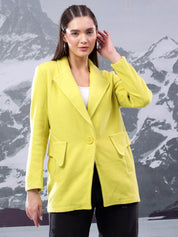 KOTTY Solid Single Breasted Casual Women Blazer (Green)