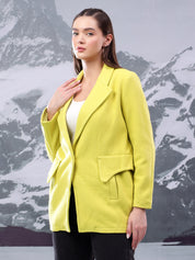 KOTTY Solid Single Breasted Casual Women Blazer (Green)