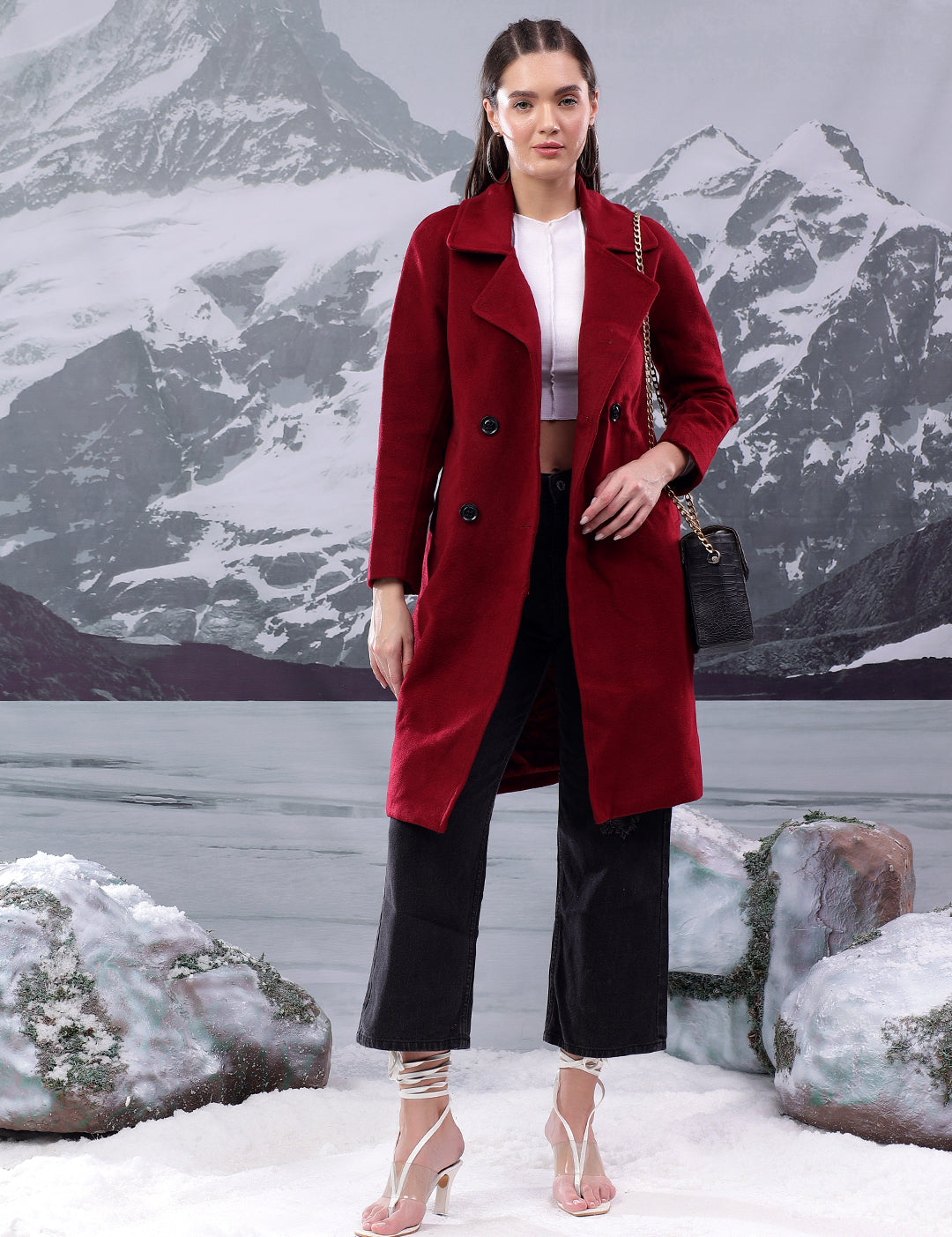 KOTTY Solid Double Breasted Casual Women Blazer (Maroon)