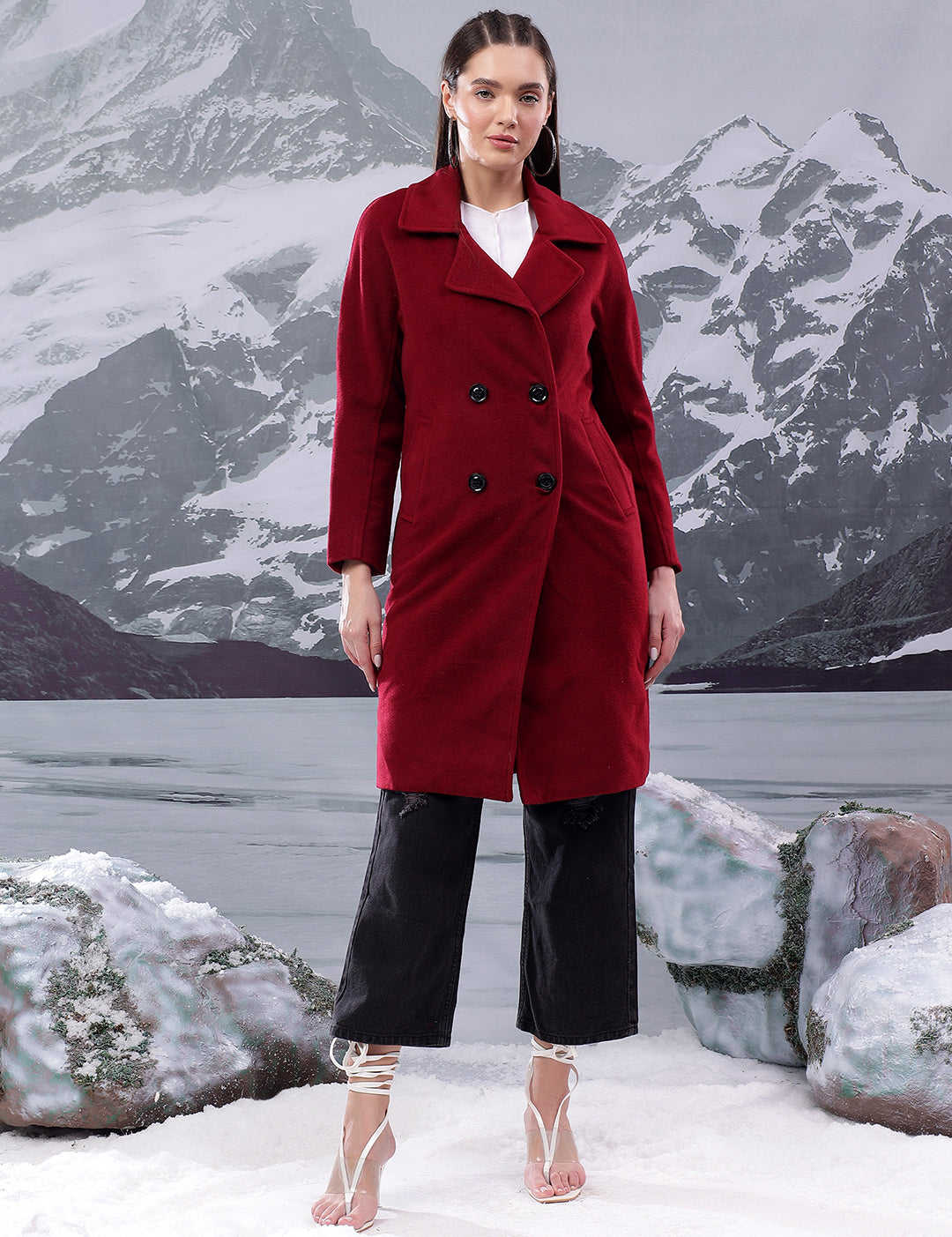 KOTTY Women's Longline Double-Breasted Classic & Timeless Elegance Coat