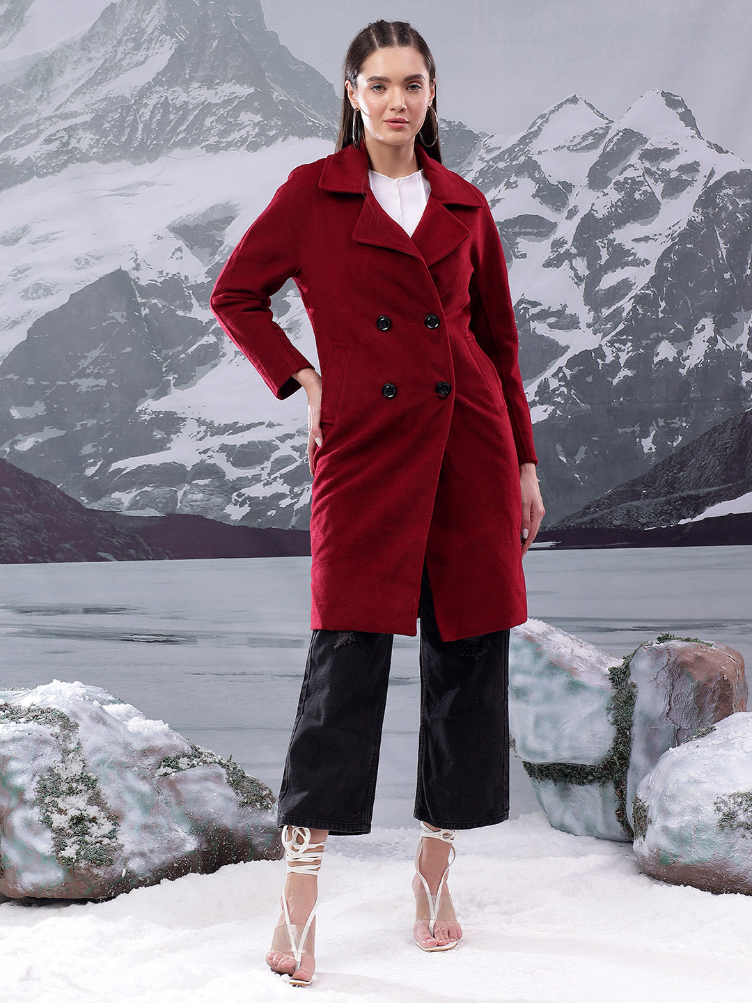 KOTTY Women's Longline Double-Breasted Classic & Timeless Elegance Coat