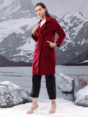 KOTTY Solid Double Breasted Casual Women Blazer (Maroon)