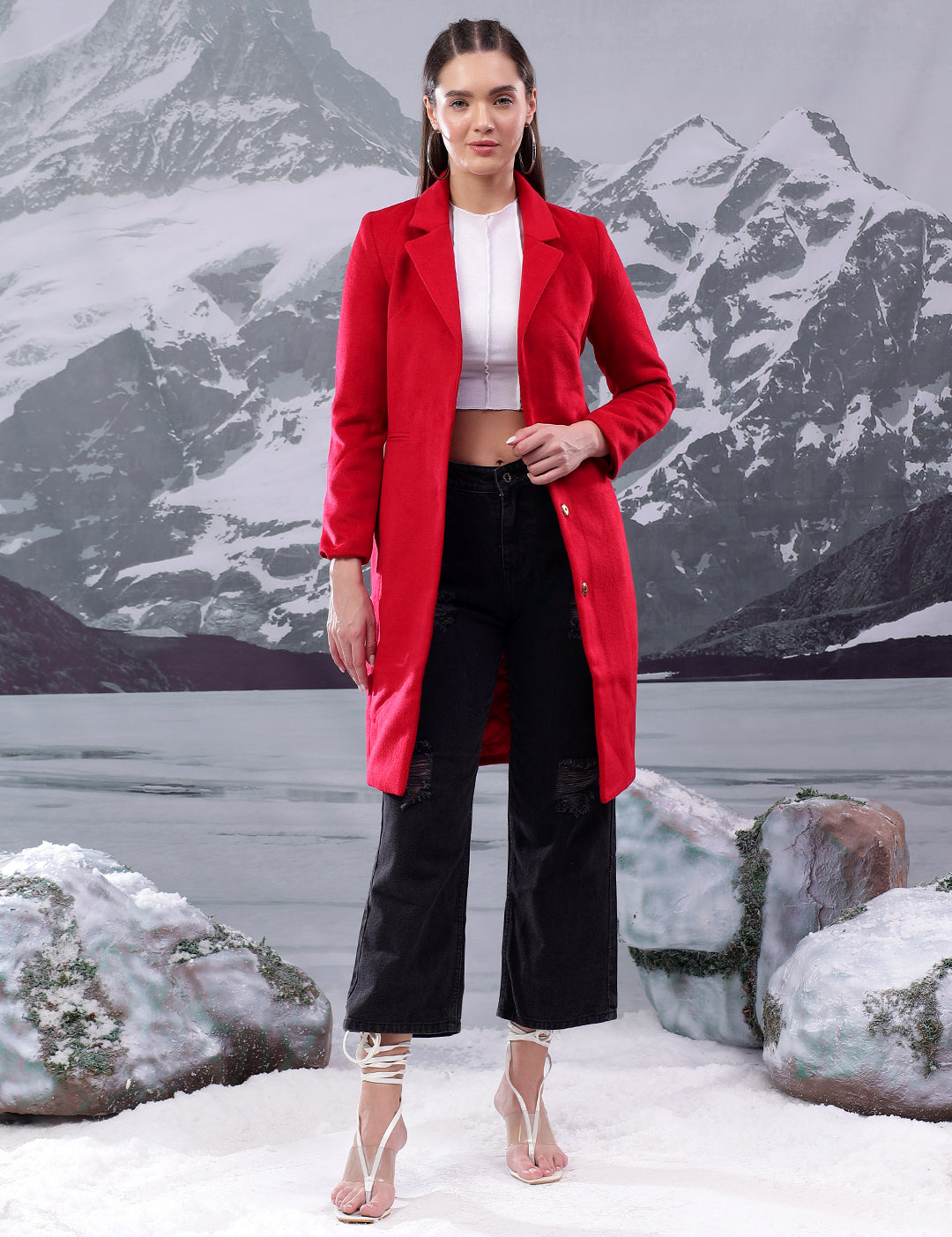KOTTY Solid Single Breasted Casual Women Blazer (Red)