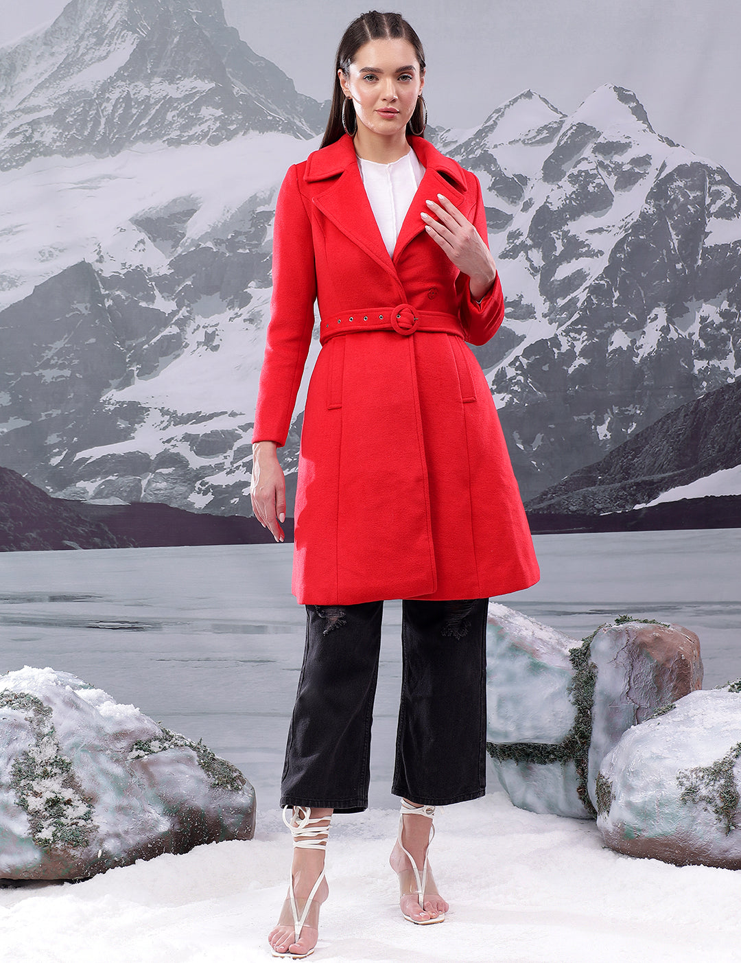 KOTTY Solid Single Breasted Casual Women Blazer (Red)