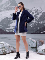KOTTY Solid Double Breasted Casual Women Blazer (Blue)