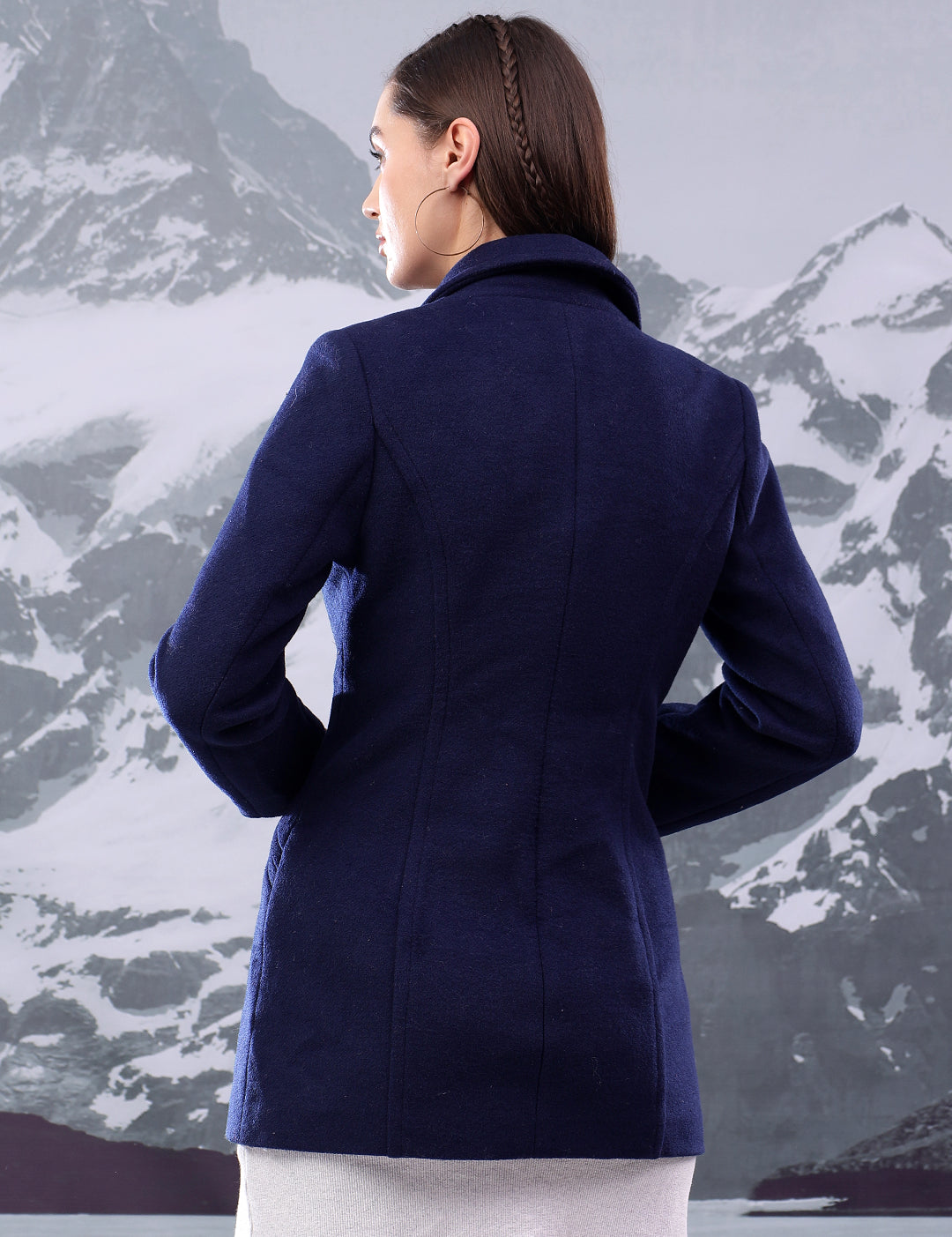 KOTTY Solid Double Breasted Casual Women Blazer (Blue)