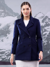 KOTTY Solid Double Breasted Casual Women Blazer (Blue)