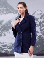 KOTTY Solid Double Breasted Casual Women Blazer (Blue)