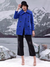 KOTTY Solid Double Breasted Casual Women Blazer (Blue)