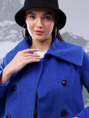 KOTTY Solid Double Breasted Casual Women Blazer (Blue)