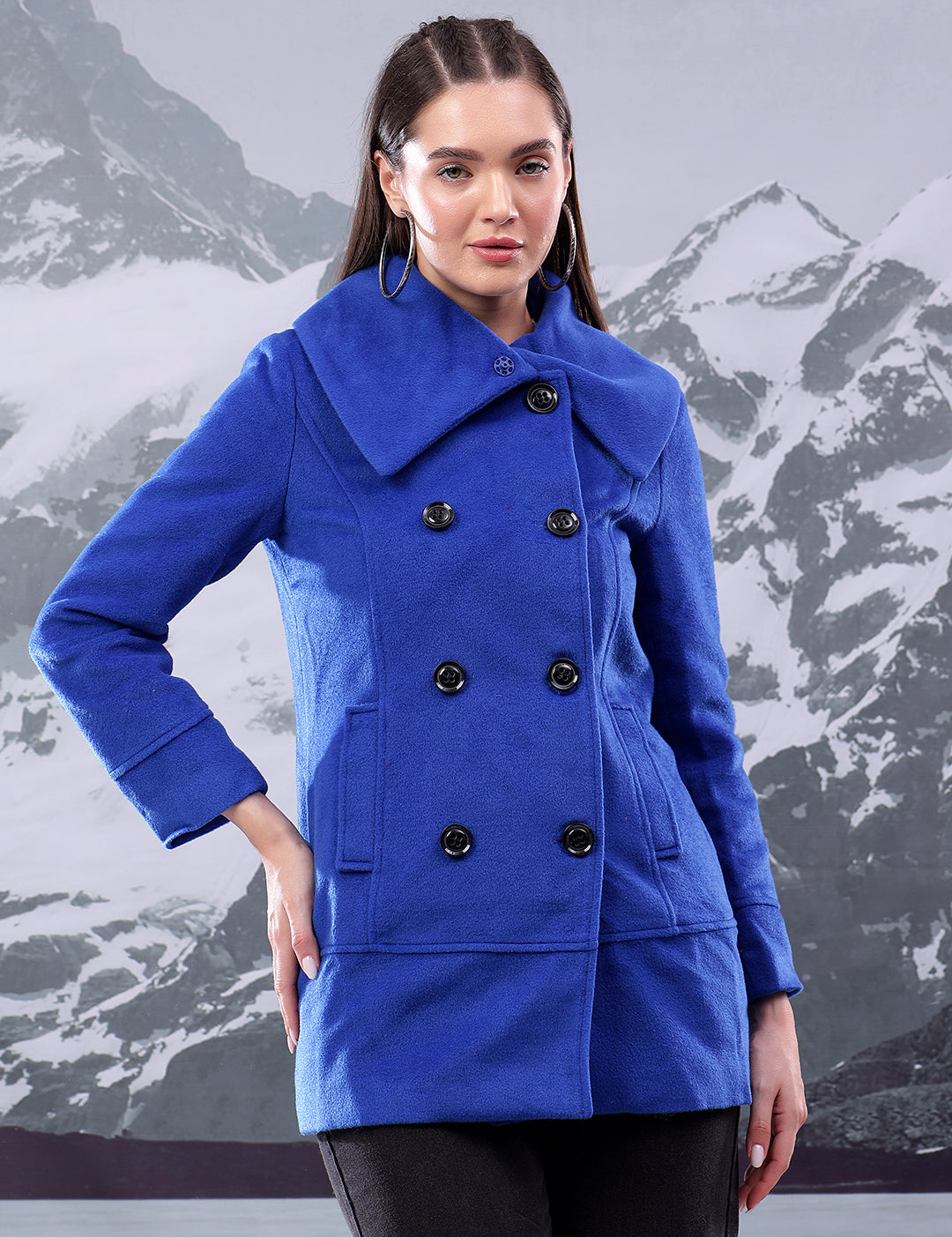 KOTTY Solid Double Breasted Casual Women Blazer (Blue)