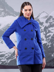 KOTTY Solid Double Breasted Casual Women Blazer (Blue)