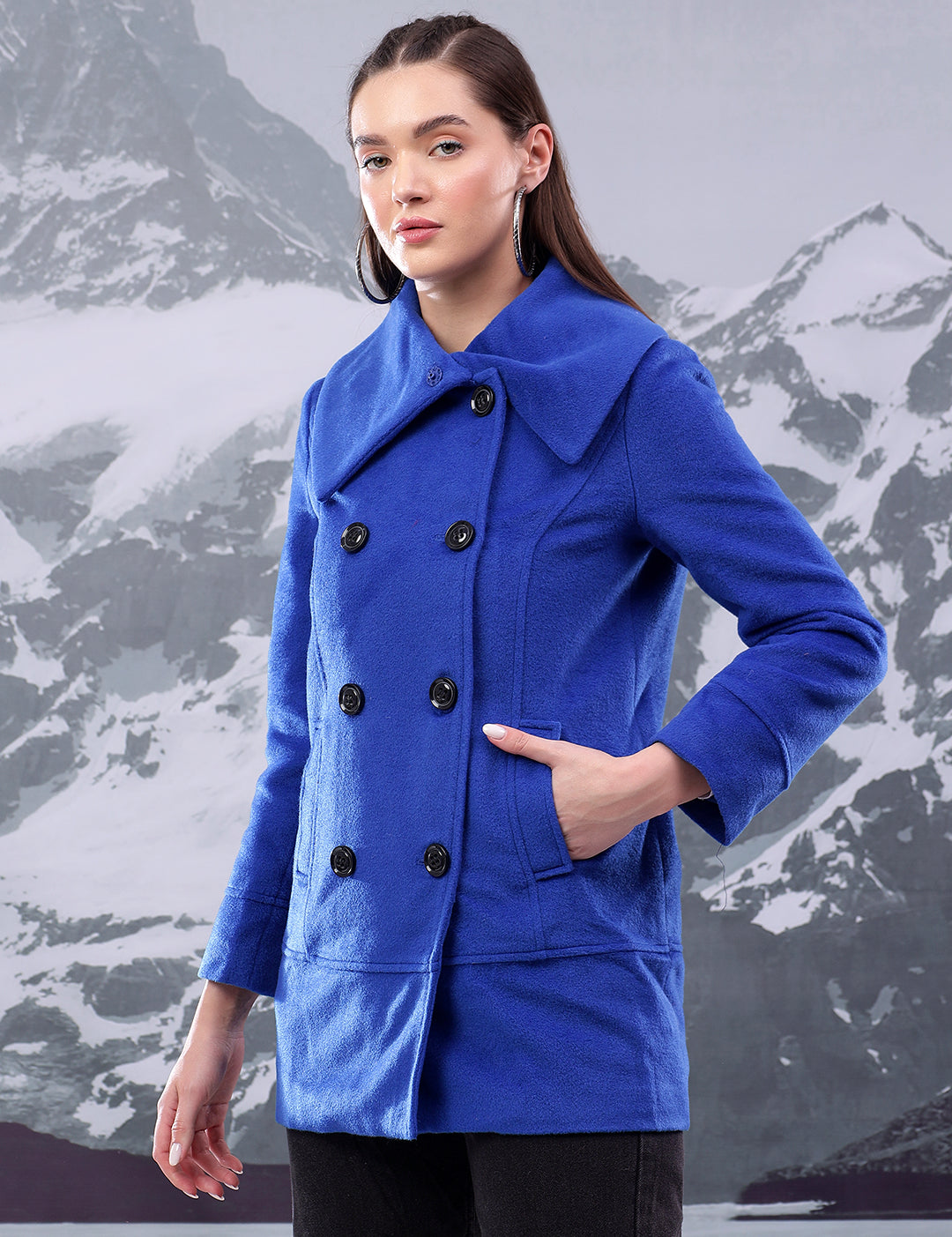 KOTTY Solid Double Breasted Casual Women Blazer (Blue)