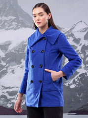 KOTTY Solid Double Breasted Casual Women Blazer (Blue)