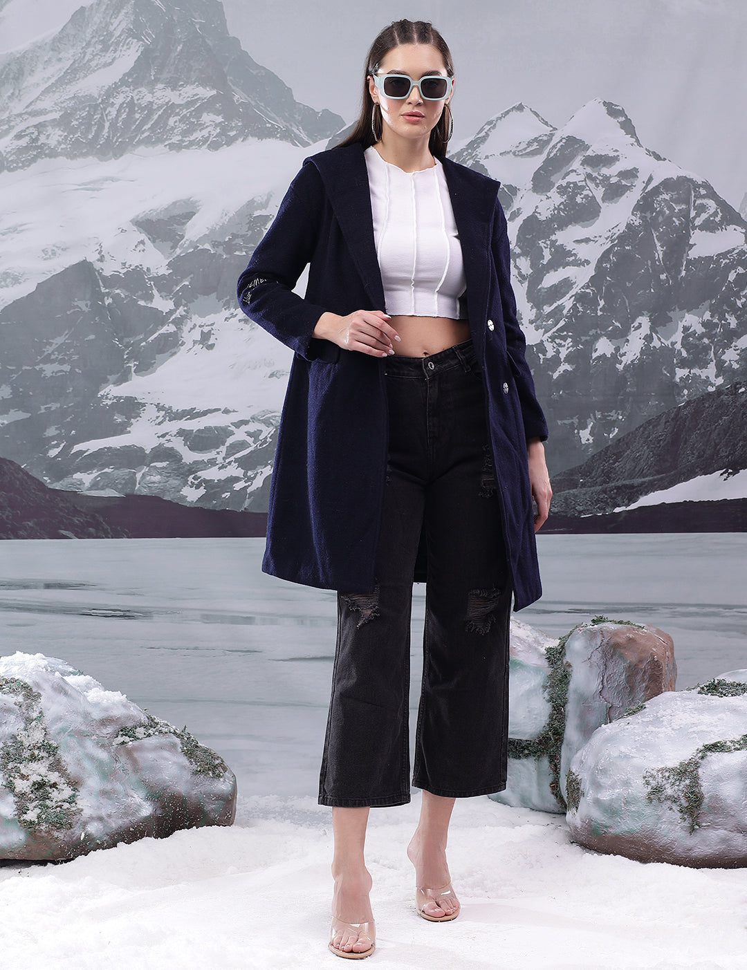 KOTTY Solid Double Breasted Casual Women Blazer (Blue)