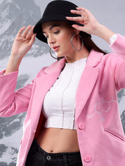 KOTTY Printed Single Breasted Casual Women Blazer (Pink)