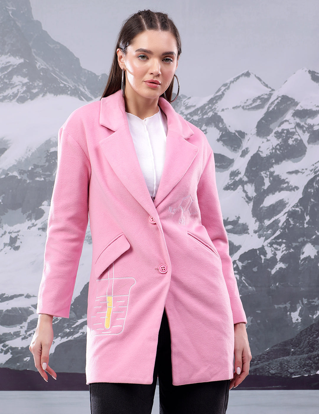 KOTTY Printed Single Breasted Casual Women Blazer (Pink)