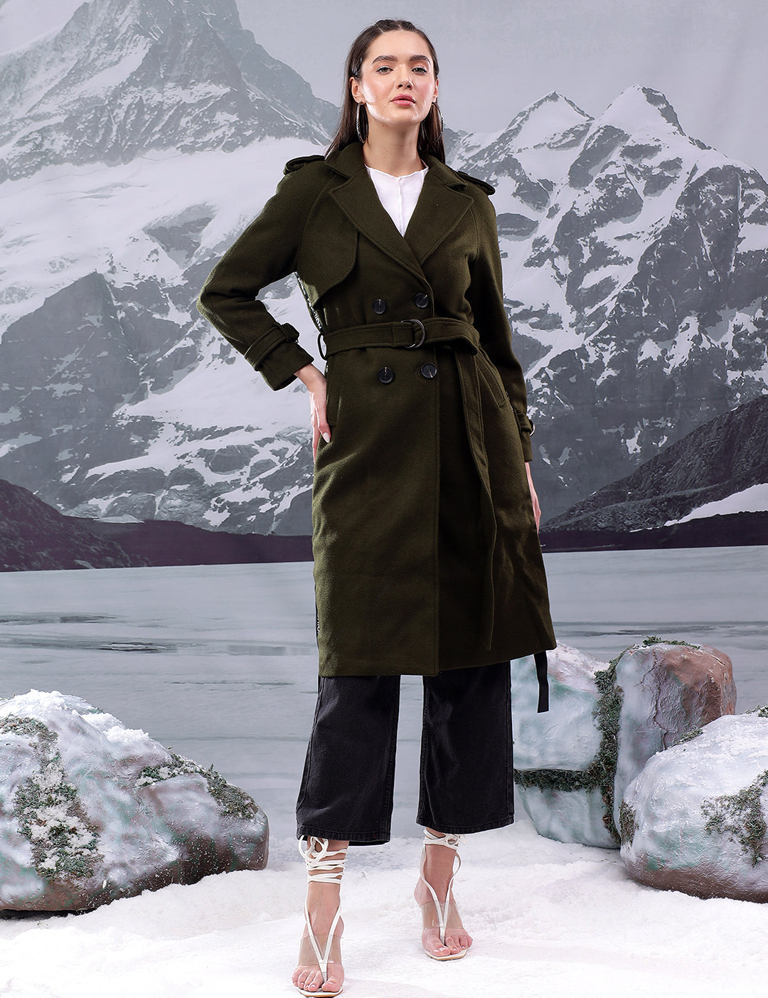 KOTTY Solid Double Breasted Casual Women Blazer (Green)
