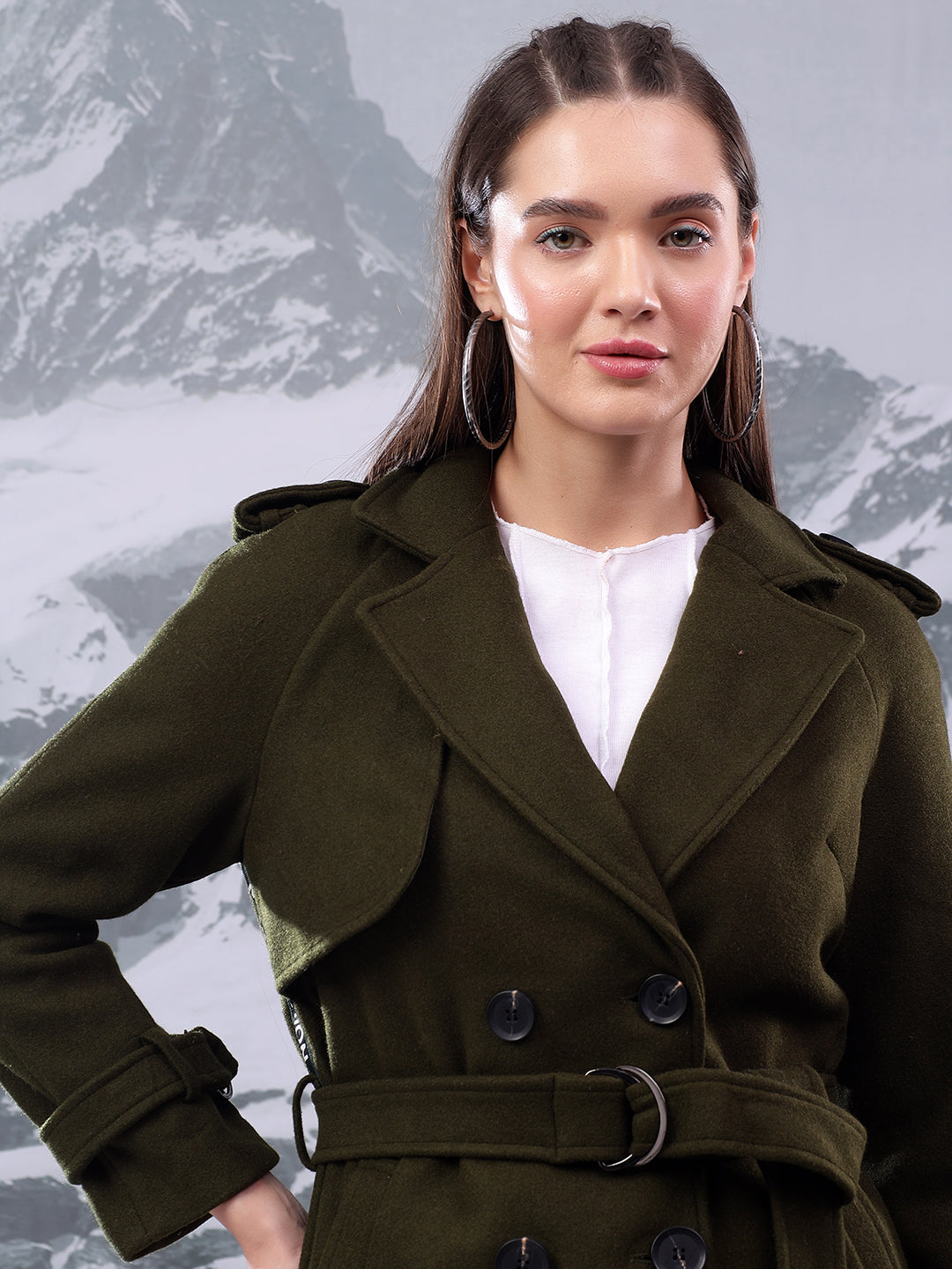 KOTTY Solid Double Breasted Casual Women Blazer (Green)