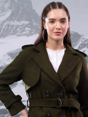 KOTTY Solid Double Breasted Casual Women Blazer (Green)
