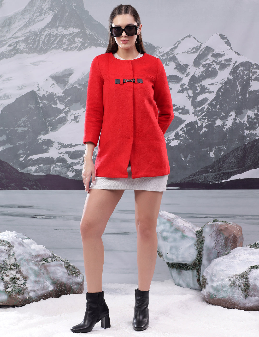 KOTTY Solid Single Breasted Casual Women Blazer (Red)