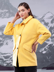 KOTTY Solid Single Breasted Casual Women Blazer (Yellow)