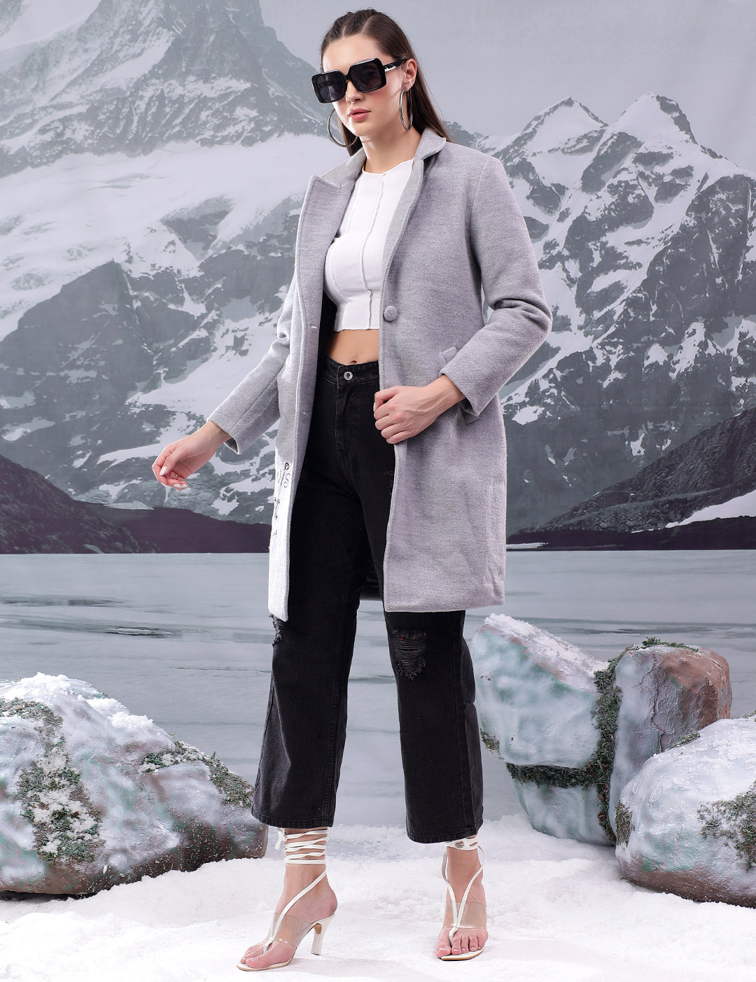 KOTTY Solid Single Breasted Casual Women Blazer (Grey)