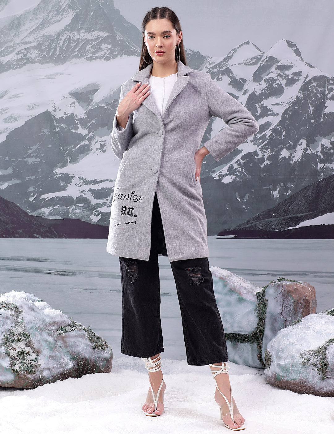 KOTTY Solid Single Breasted Casual Women Blazer (Grey)