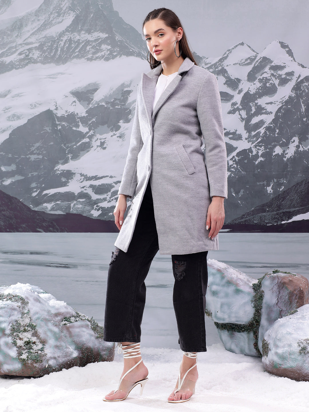 KOTTY Solid Single Breasted Casual Women Blazer (Grey)