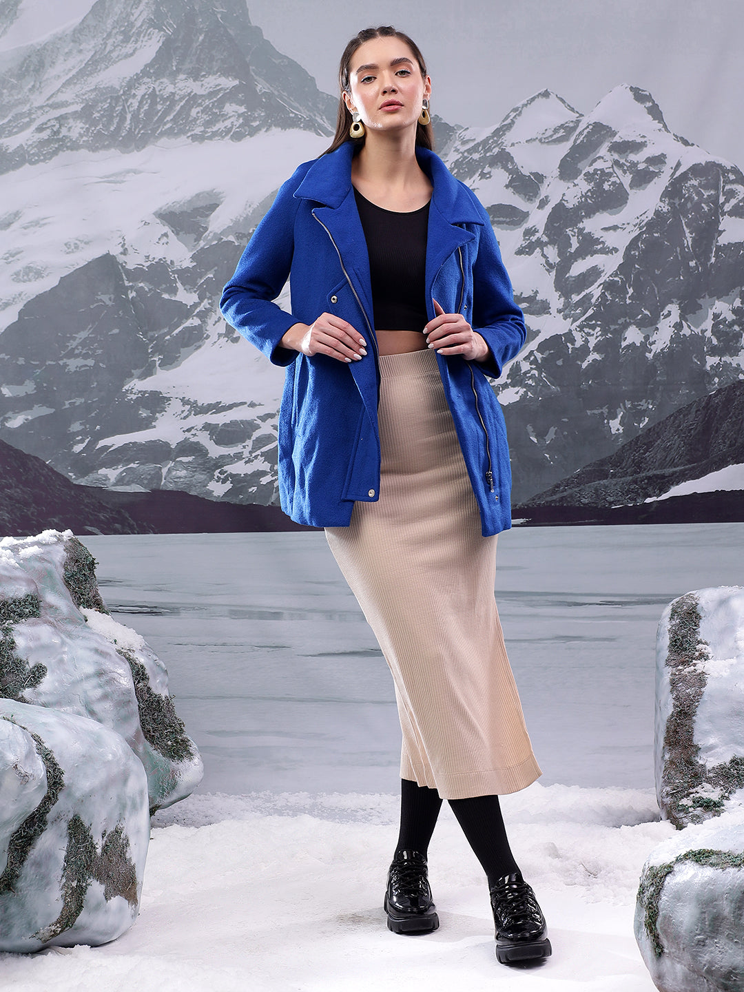 KOTTY Solid Single Breasted Casual Women Blazer (Blue)