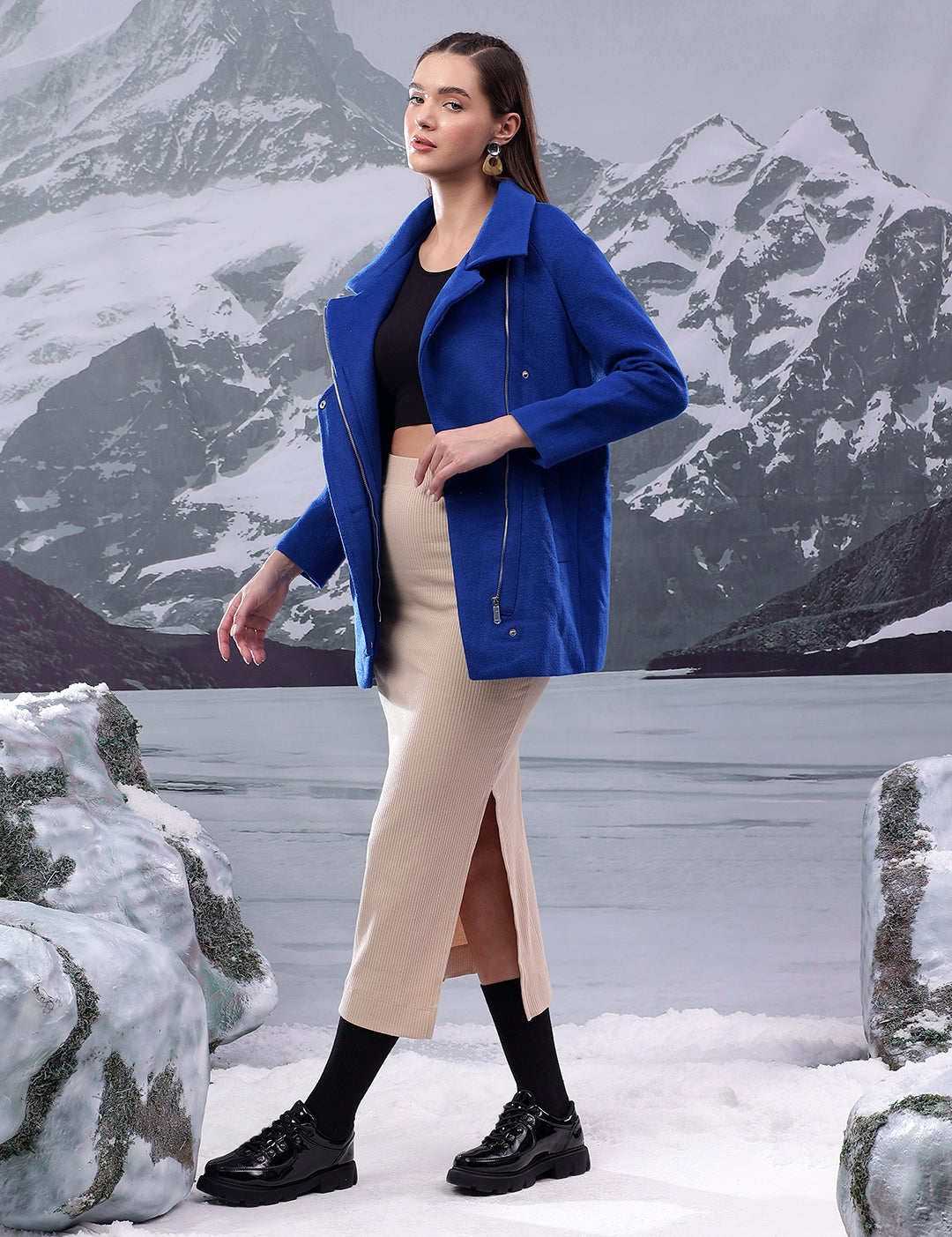 KOTTY Solid Single Breasted Casual Women Blazer (Blue)