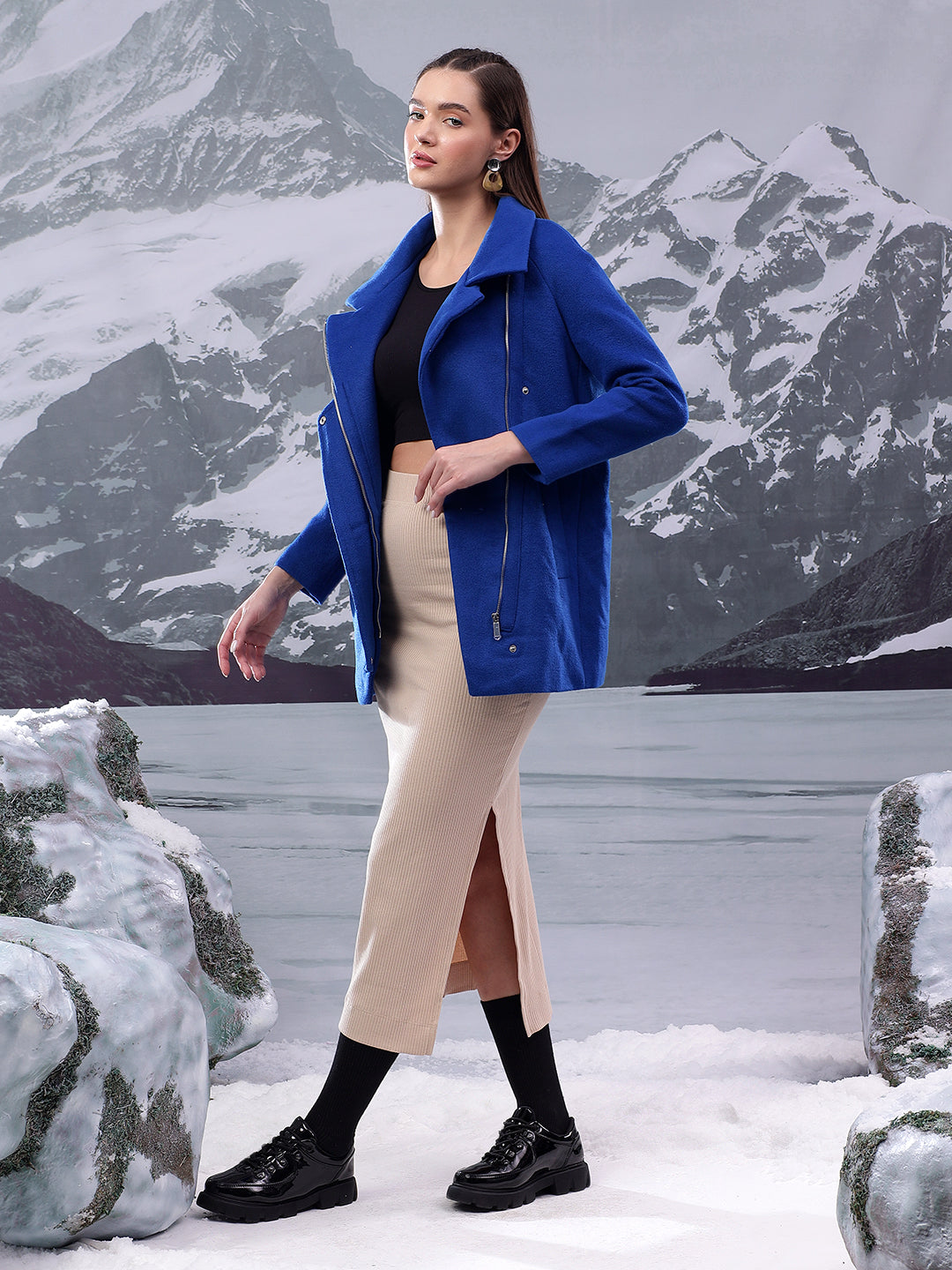 KOTTY Solid Single Breasted Casual Women Blazer (Blue)