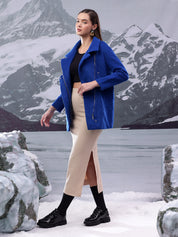 KOTTY Solid Single Breasted Casual Women Blazer (Blue)