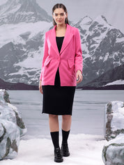 KOTTY Solid Single Breasted Casual Women Blazer (Pink)